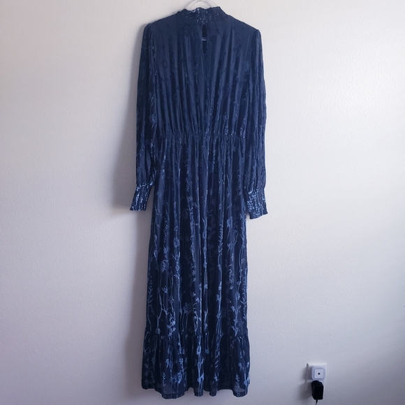 Baltic Born Penelope Midnight Blue Velvet Floral Long Sleeve Dress Maxi - Picture 8 of 10